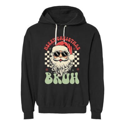 Merry Christmas Bruh Santa Sunglasses Retro Garment-Dyed Fleece Hoodie