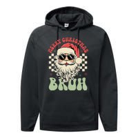 Merry Christmas Bruh Santa Sunglasses Retro Performance Fleece Hoodie