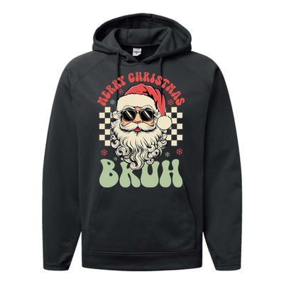 Merry Christmas Bruh Santa Sunglasses Retro Performance Fleece Hoodie