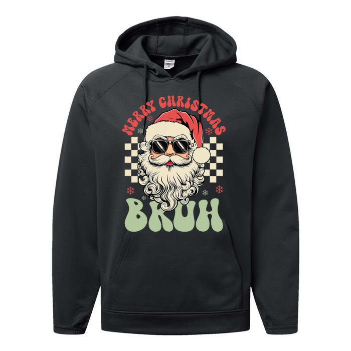 Merry Christmas Bruh Santa Sunglasses Retro Performance Fleece Hoodie