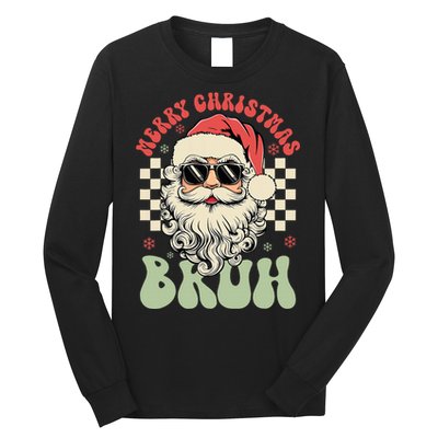 Merry Christmas Bruh Santa Sunglasses Retro Long Sleeve Shirt