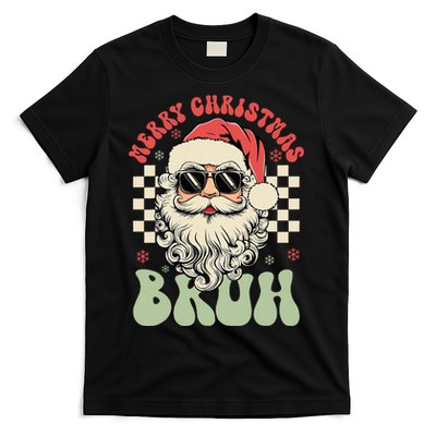 Merry Christmas Bruh Santa Sunglasses Retro T-Shirt