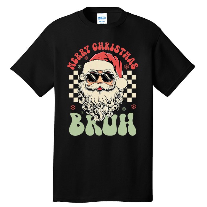 Merry Christmas Bruh Santa Sunglasses Retro Tall T-Shirt