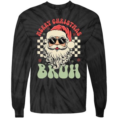 Merry Christmas Bruh Santa Sunglasses Retro Tie-Dye Long Sleeve Shirt