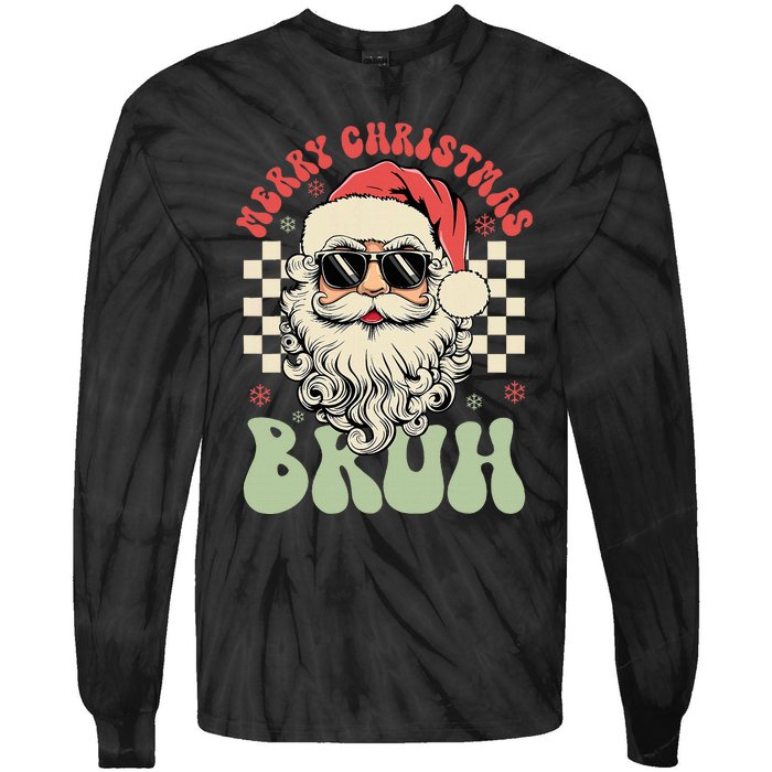 Merry Christmas Bruh Santa Sunglasses Retro Tie-Dye Long Sleeve Shirt