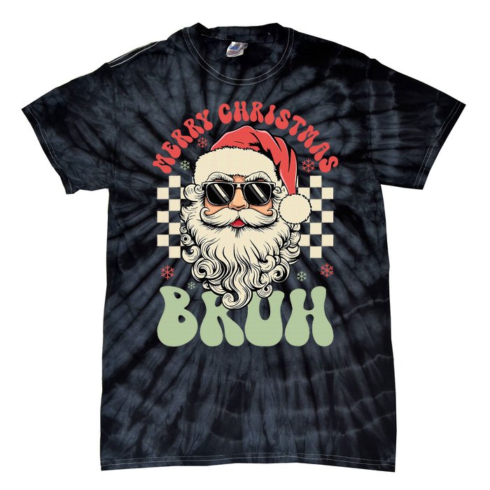 Merry Christmas Bruh Santa Sunglasses Retro Tie-Dye T-Shirt