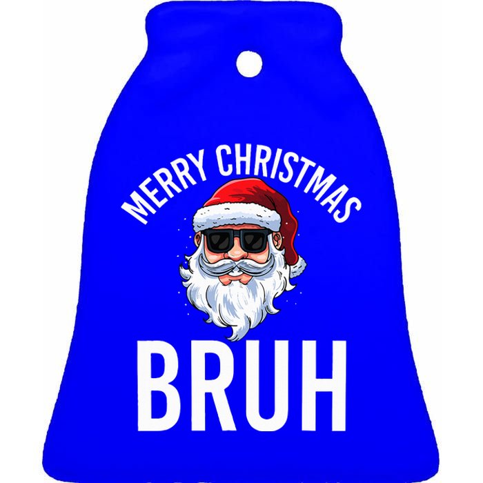 Merry Christmas Bruh Meme Ceramic Bell Ornament