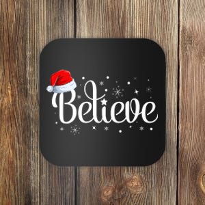 Merry Christmas Believe In Santa Claus Family Pajamas Coaster