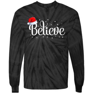 Merry Christmas Believe In Santa Claus Family Pajamas Tie-Dye Long Sleeve Shirt