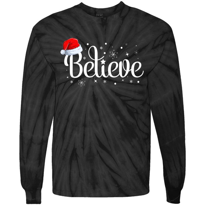 Merry Christmas Believe In Santa Claus Family Pajamas Tie-Dye Long Sleeve Shirt