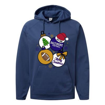 Merry Christmas Baltimore Football Est 1996 Performance Fleece Hoodie