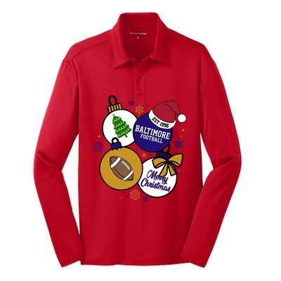 Merry Christmas Baltimore Football Est 1996 Silk Touch Performance Long Sleeve Polo