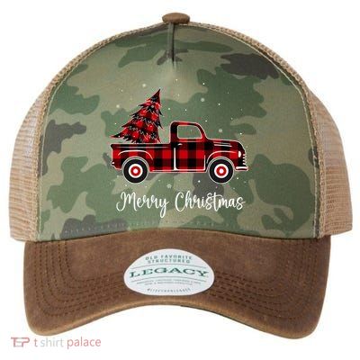 Merry Christmas Buffalo Red Plaid Truck Tree Legacy Tie Dye Trucker Hat