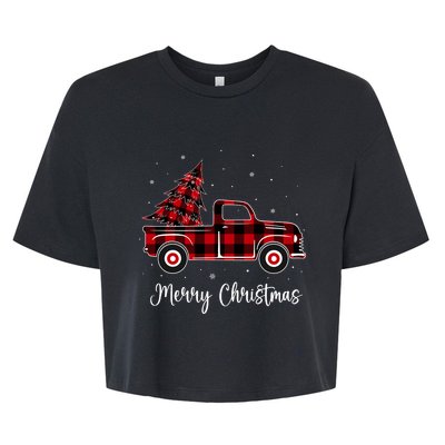 Merry Christmas Buffalo Red Plaid Truck Tree Bella+Canvas Jersey Crop Tee