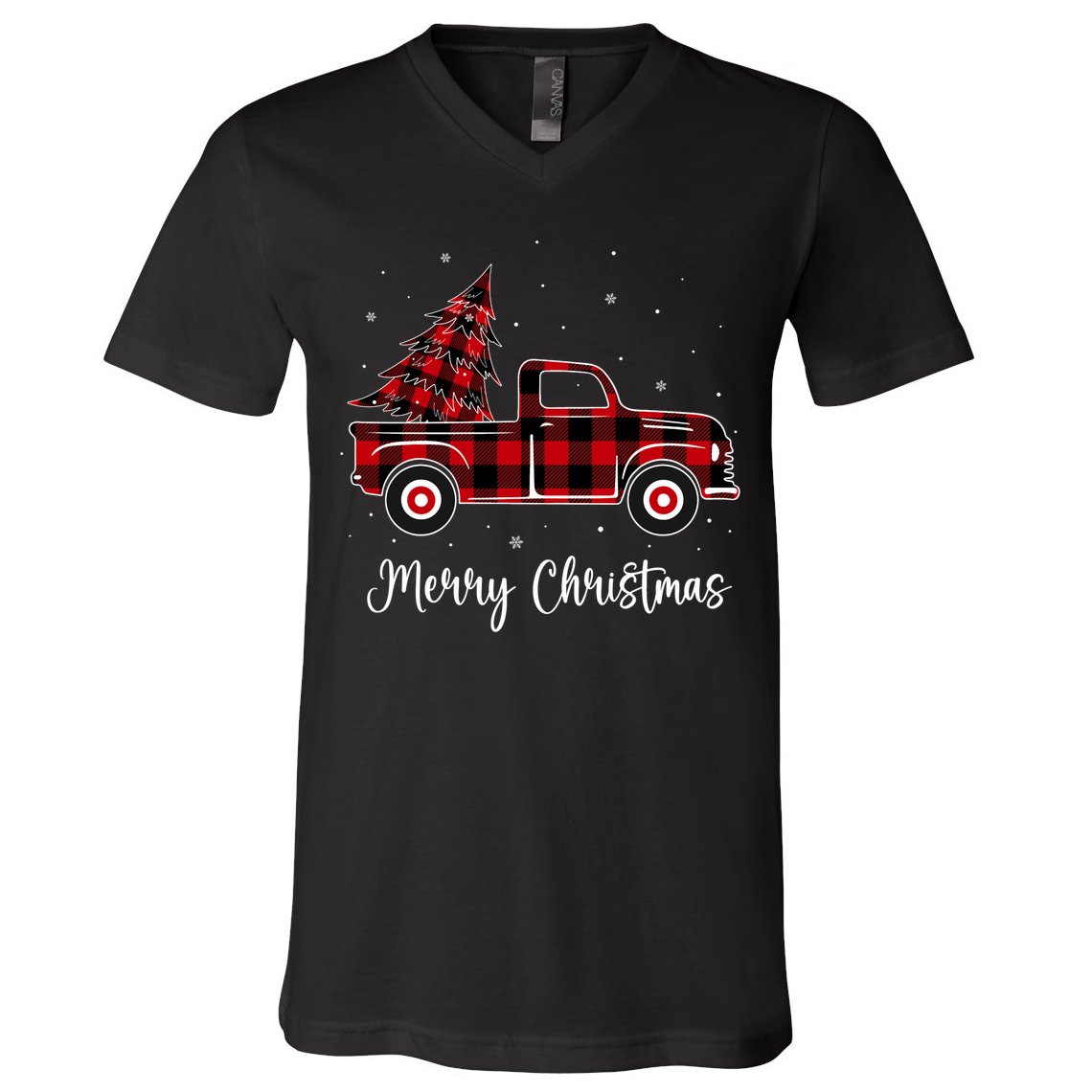 Merry Christmas Buffalo Red Plaid Truck Tree V-Neck T-Shirt
