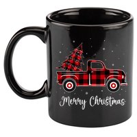 Merry Christmas Buffalo Red Plaid Truck Tree 11oz C Handle Ceramic Mug