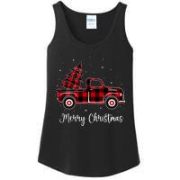 Merry Christmas Buffalo Red Plaid Truck Tree Ladies Essential Tank