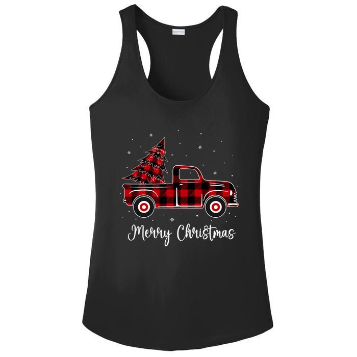 Merry Christmas Buffalo Red Plaid Truck Tree Ladies PosiCharge Competitor Racerback Tank