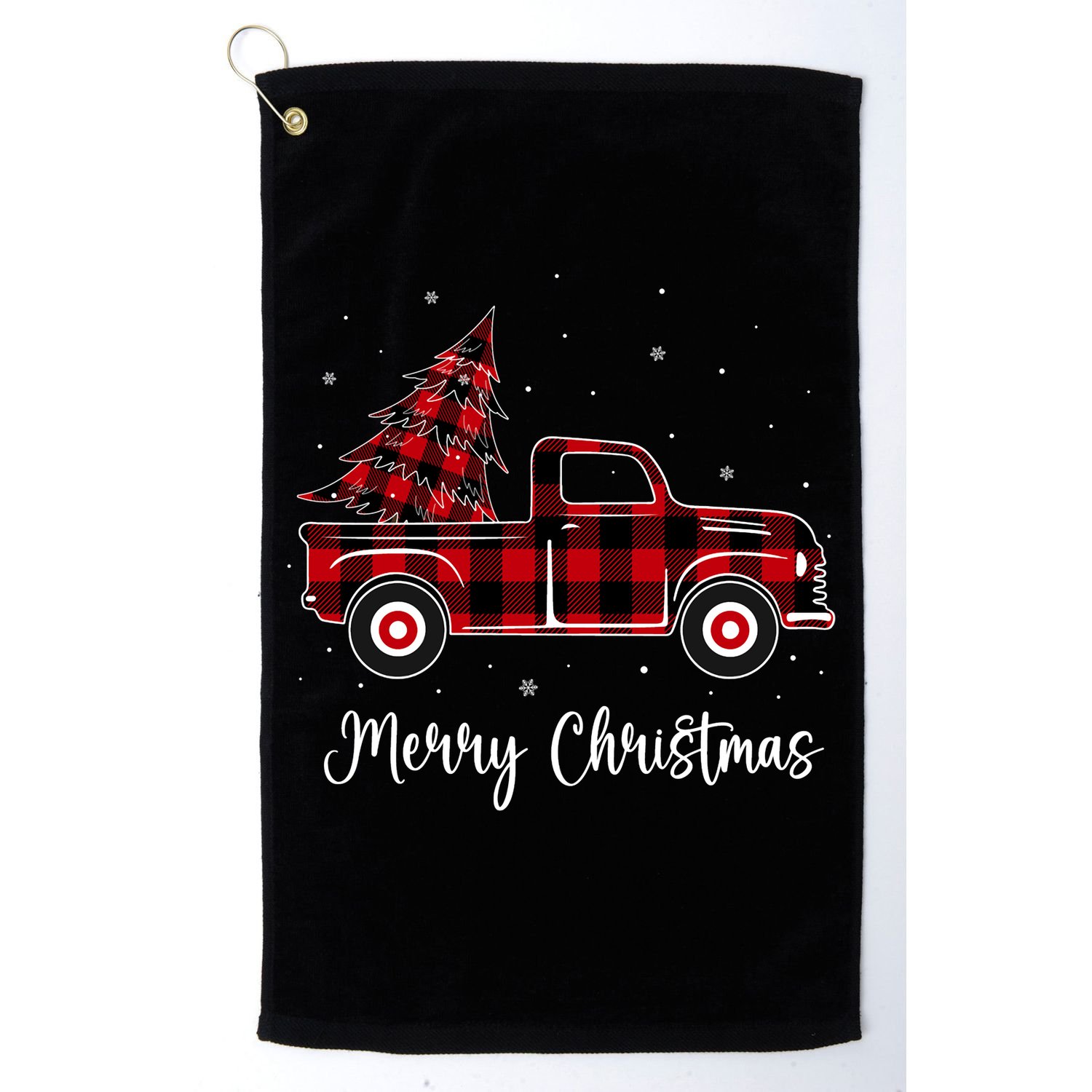 Merry Christmas Buffalo Red Plaid Truck Tree Golf Towel