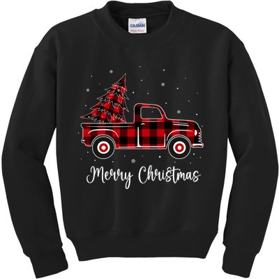 Merry Christmas Buffalo Red Plaid Truck Tree Kids Sweatshirt