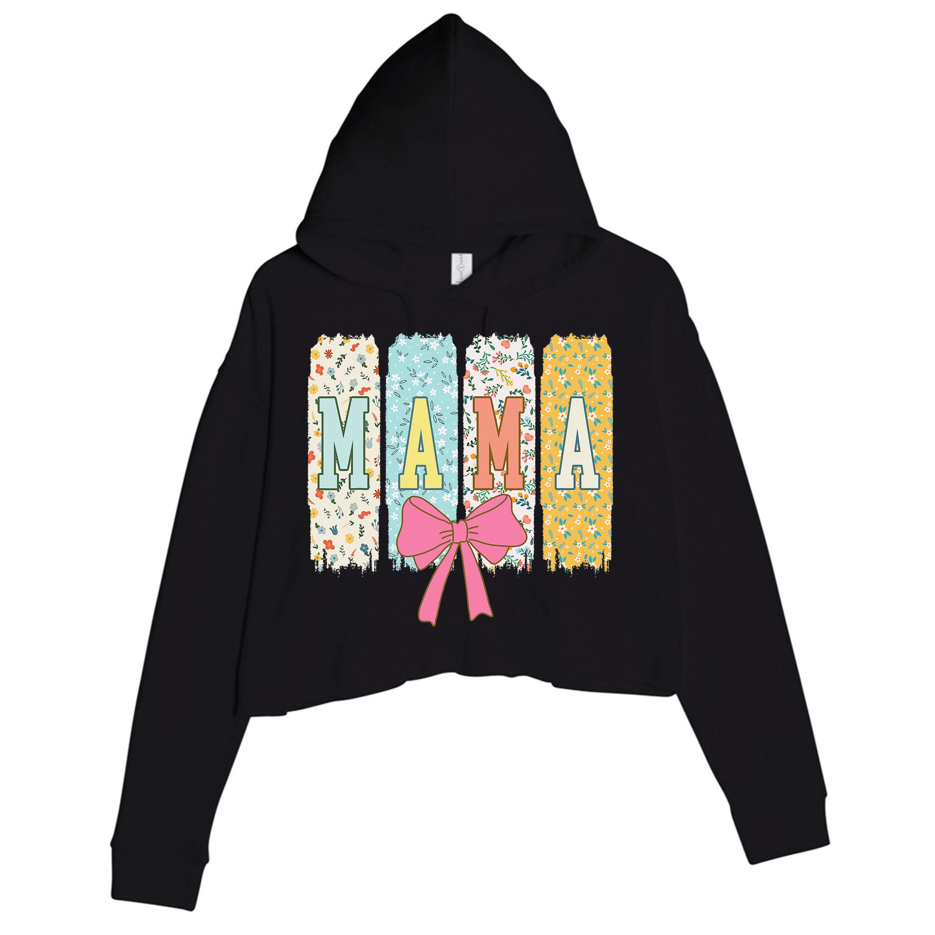 Mama Coquette Bow Groovy Floral Mothers Day Mama Crop Fleece Hoodie