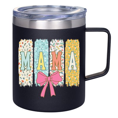 Mama Coquette Bow Groovy Floral Mothers Day Mama 12oz Stainless Steel Coffee Mug