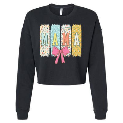Mama Coquette Bow Groovy Floral Mothers Day Mama Cropped Pullover Crew