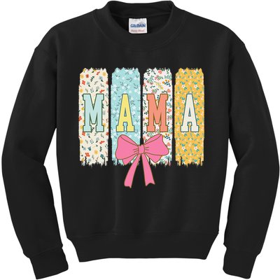 Mama Coquette Bow Groovy Floral Mothers Day Mama Kids Sweatshirt