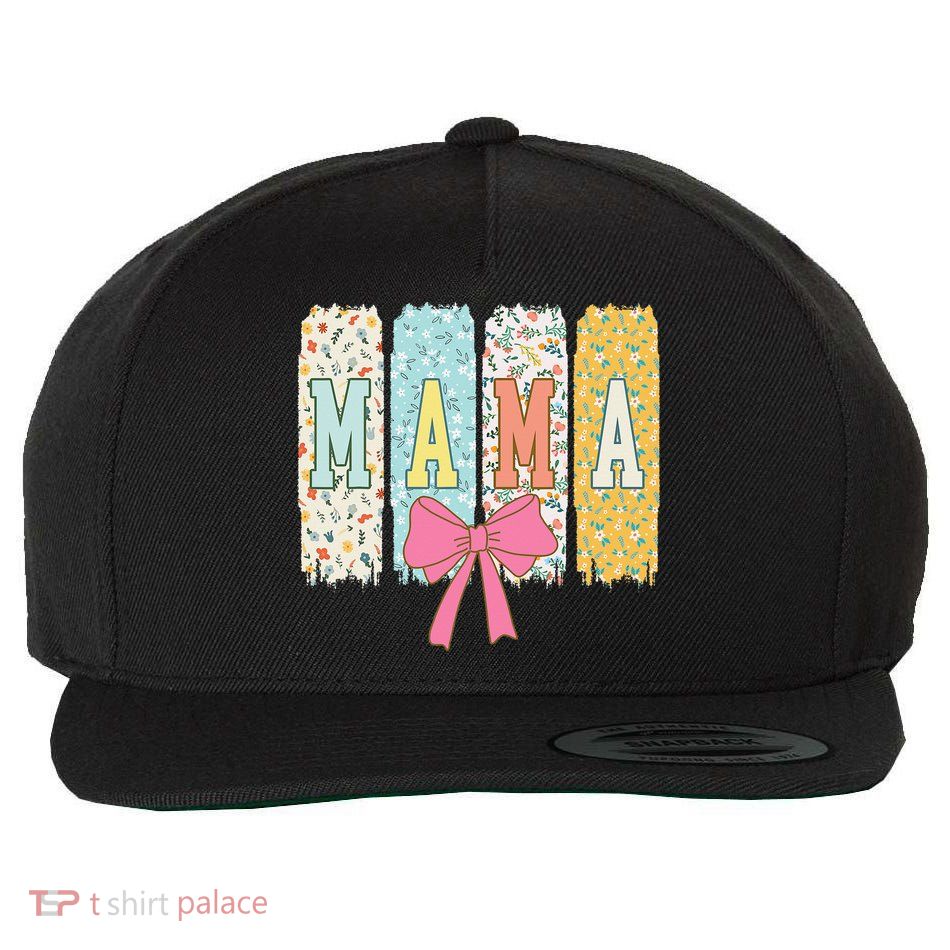 Mama Coquette Bow Groovy Floral Mothers Day Mama Wool Snapback Cap