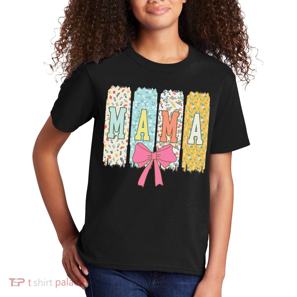 Mama Coquette Bow Groovy Floral Mothers Day Mama Kids T-Shirt