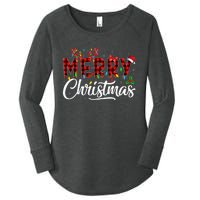 Merry Christmas Buffalo Plaid Red Santa Hat Pajama Women's Perfect Tri Tunic Long Sleeve Shirt