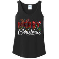 Merry Christmas Buffalo Plaid Red Santa Hat Pajama Ladies Essential Tank