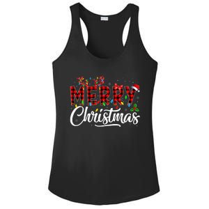 Merry Christmas Buffalo Plaid Red Santa Hat Pajama Ladies PosiCharge Competitor Racerback Tank