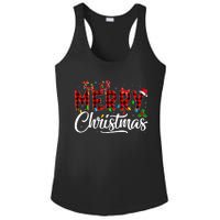 Merry Christmas Buffalo Plaid Red Santa Hat Pajama Ladies PosiCharge Competitor Racerback Tank