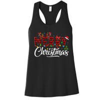 Merry Christmas Buffalo Plaid Red Santa Hat Pajama Women's Racerback Tank