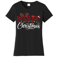 Merry Christmas Buffalo Plaid Red Santa Hat Pajama Women's T-Shirt