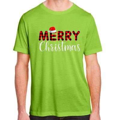 Merry Christmas Buffalo Plaid Red Santa Hat Pajama  Adult ChromaSoft Performance T-Shirt