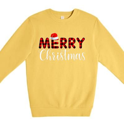 Merry Christmas Buffalo Plaid Red Santa Hat Pajama  Premium Crewneck Sweatshirt