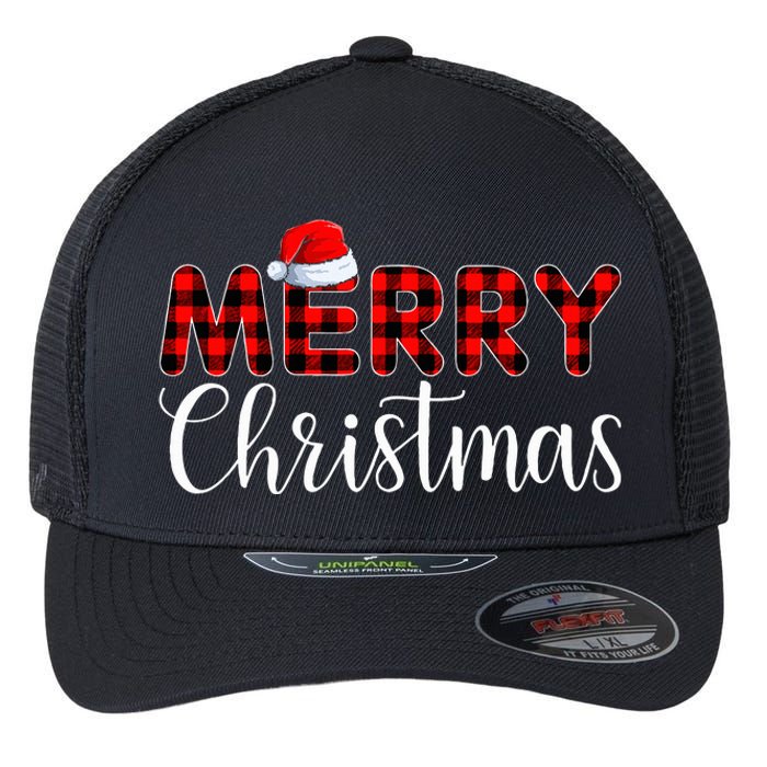 Merry Christmas Buffalo Plaid Red Santa Hat Pajama  Flexfit Unipanel Trucker Cap