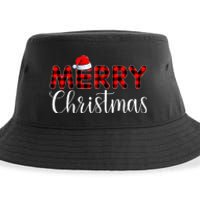 Merry Christmas Buffalo Plaid Red Santa Hat Pajama  Sustainable Bucket Hat