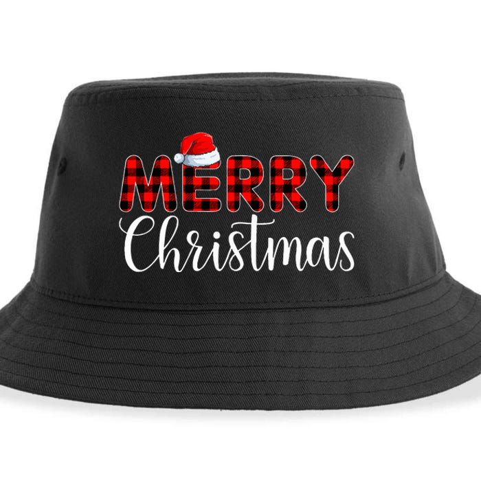 Merry Christmas Buffalo Plaid Red Santa Hat Pajama  Sustainable Bucket Hat