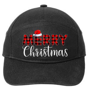 Merry Christmas Buffalo Plaid Red Santa Hat Pajama  7-Panel Snapback Hat