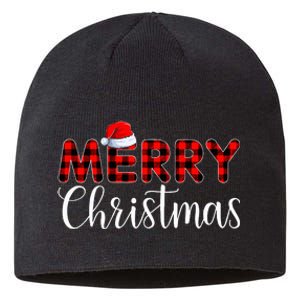 Merry Christmas Buffalo Plaid Red Santa Hat Pajama  Sustainable Beanie