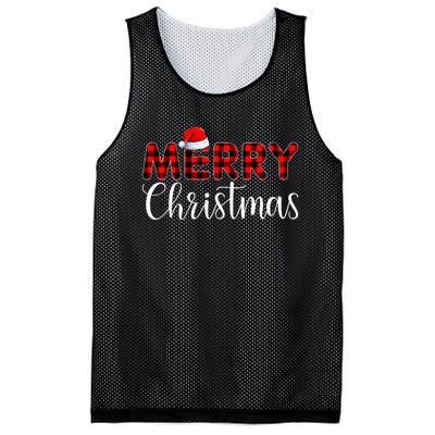 Merry Christmas Buffalo Plaid Red Santa Hat Pajama  Mesh Reversible Basketball Jersey Tank