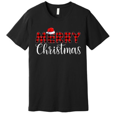 Merry Christmas Buffalo Plaid Red Santa Hat Pajama  Premium T-Shirt