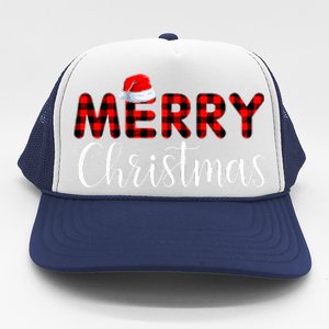 Merry Christmas Buffalo Plaid Red Santa Hat Pajama  Trucker Hat