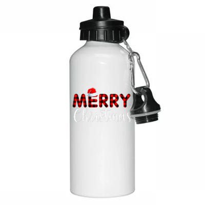 Merry Christmas Buffalo Plaid Red Santa Hat Pajama  Aluminum Water Bottle