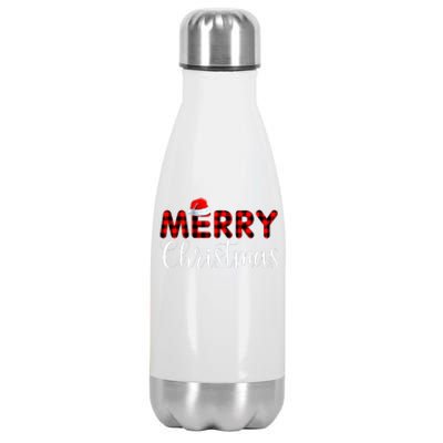 Merry Christmas Buffalo Plaid Red Santa Hat Pajama  Stainless Steel Insulated Water Bottle