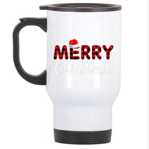 Merry Christmas Buffalo Plaid Red Santa Hat Pajama  Stainless Steel Travel Mug