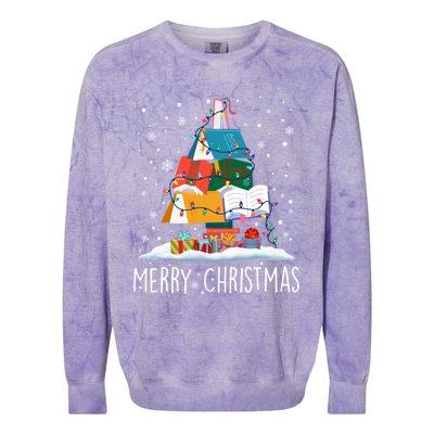 Merry Christmas Books Tree Xmas Book Lovers Gift Colorblast Crewneck Sweatshirt